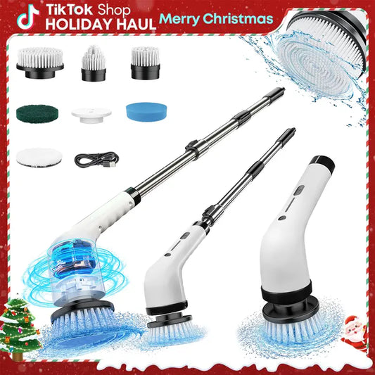 Electric Spin Scrubber, Electric Cleaning Brush with 4 Replaceable Brush Headsand, Cordless Shower Scrubber Full-Body IPX7 Waterproof, 3 Adjustable Extension Handle, 2-Speed for Bathroom, Kitchen, Pool, Toilet, Window, TikTokShopBacktoSchool