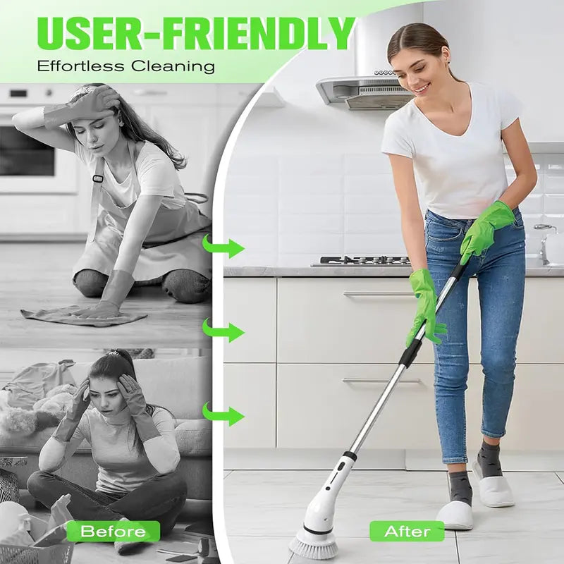 Electric Spin Scrubber, Electric Cleaning Brush with 4 Replaceable Brush Headsand, Cordless Shower Scrubber Full-Body IPX7 Waterproof, 3 Adjustable Extension Handle, 2-Speed for Bathroom, Kitchen, Pool, Toilet, Window, TikTokShopBacktoSchool
