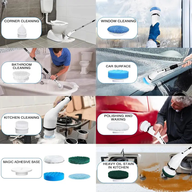 Electric Spin Scrubber, Electric Cleaning Brush with 4 Replaceable Brush Headsand, Cordless Shower Scrubber Full-Body IPX7 Waterproof, 3 Adjustable Extension Handle, 2-Speed for Bathroom, Kitchen, Pool, Toilet, Window, TikTokShopBacktoSchool